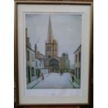 Laurence Stephen Lowry, limited edition print, Burford Church, with Fine Art blind stamp, 51cm x