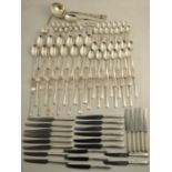 A silver part canteen of cutlery, comprising 12 dinner forks, weight 29oz, 12 dessert forks,