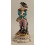 A late19th century Meissen style model, of a boy standing with folded arms carrying a rabbit in a