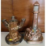 Bell Rock Lighthouse, a copper model of a lighthouse on an oak base, height 16ins, together with a