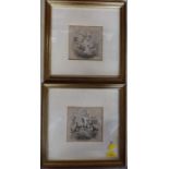 Two Antique black and white prints, Malvern, Going Up Hill & Going Down Hill, 4ins x 4ins