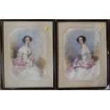Rochard, 1840, pair of watercolours, portraits of a lady, 13ins x 9ins, inscribed verso