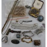 A collection of marcasite, paste and costume jewellery.