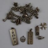 A Sterling silver charm bracelet, suspending twelve various charms, padlock clasp, Birmingham