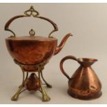 A WMF copper and brass kettle on stand, with burner, decorated in the Art Nouveau style, with