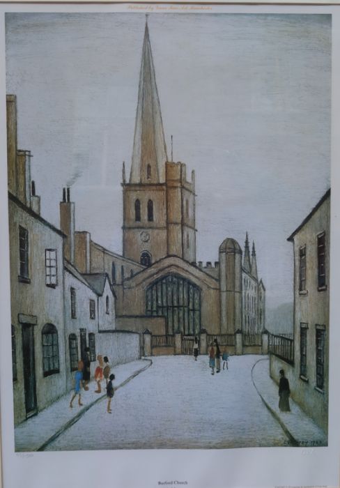 Laurence Stephen Lowry, limited edition print, Burford Church, with Fine Art blind stamp, 51cm x - Image 2 of 6