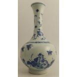 A Chinese Chongzhen vase, decorated in blue with a cat, butterflies, foliage and outcrops, height