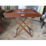 A 19th century mahogany butlers tray with stand, 31ins x 21.5ins,height 31.5ins