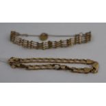 A 9ct gold gate link bracelet, with padlock clasp, together with a 9k flat link bracelet, total