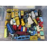 A box of assorted Dinky, Match Box and Corgi toys