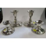 Two pairs of silver dwarf candlesticks, heights 3ins and 4.5ins (14 & 32)