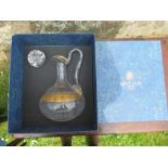 A Saint Louis France glass decanter, with gilt decoration, boxed, together with a Smythson leather