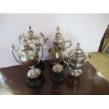 Four covered silver two handled trophy cups, all with presentation inscriptions, Worcestershire Hunt