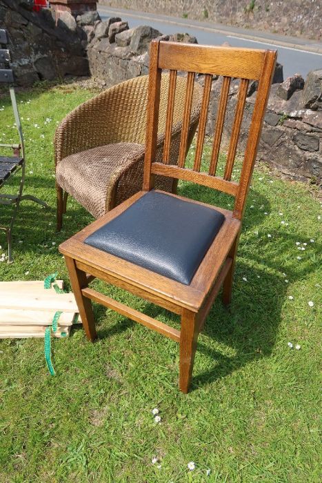 A collection of chairs to include folding bench, bench ends, Windsor rocker, Lloyd Loom style - Image 2 of 2