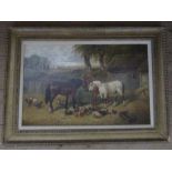 After J.F. Herring Jnr, oil on board, Farmyard scene, signed and dated 1862, 15.5ins x 23.5ins