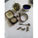 A silver cased pocket watch, together with other items