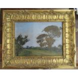 Alfred East, oil on board, view along a track with trees, 5.5ins x 8ins