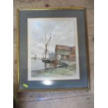 F Waghorn, watercolour, dock scene, 12.5ins x 9.5ins