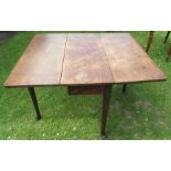 A 19th century mahogany drop leaf table, raised on pad feet, 38.5ins x 44.5ins, height 27.5ins