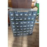 A metal tool chest of drawers, bank of 42 drawers, width 36ins, height 48ins