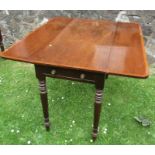 A 19th century mahogany Pembroke table, fitted one real and one dummy drawer, raised on turned legs,
