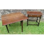 A 19th century mahogany drop leaf table, raised on pad feet, 35.5ins x 35ins, together with an