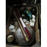 Joseph Long Ltd London, a cased thermometer, together with commemorative items, metal vases, boxes