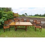 A South African Yellow wood dining table, together with eight chairs  39ins x 78ins, height 30 ins