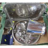 A collection of silver plated items, to include a wine cooler, trays, dishes etc