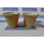 Two Royal Worcester blushed ivory basket weave pots together with a shell dish