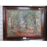 C H Thompson, oil on canvas, view through trees