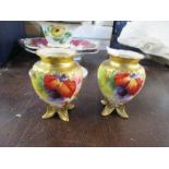 Two Royal Worcester vases decorated with blackberries by kitty Blake - Both are missing covers and