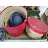 A Christies hat box and various hats