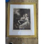 After John Hoppner, print, The Sisters, together with two other antique black and white prints in