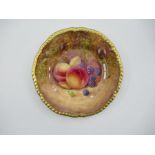 A Royal Worcester plate, decorated with fruit by Reed, diameter 6ins - good condition, no chips,
