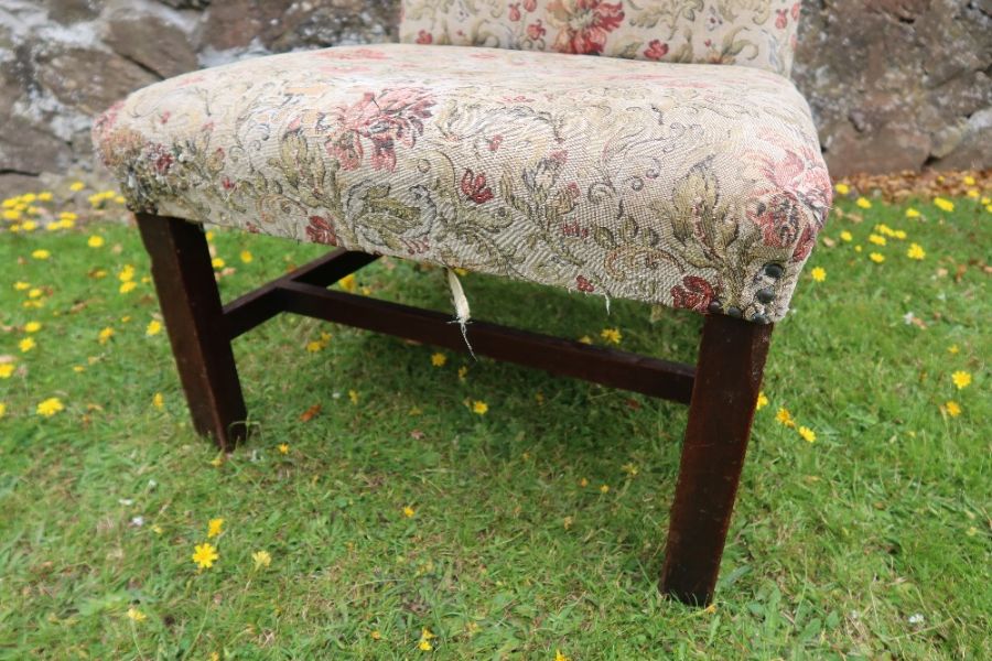 A 19th century upholstered easy chair raised on square legs united by stretchers - Image 2 of 3