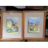 La Bouzonnie, pair of watercolours, buildings, 10ins x 7,5ins