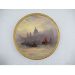 A Royal Worcester cabinet plate, painted with a view of St Pauls London, with boats, by H Davis,