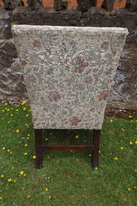 A 19th century upholstered easy chair raised on square legs united by stretchers - Image 3 of 3