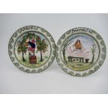 Two Italian pottery plates, one titled Dicembre with a butcher and the other Ottobre and a man