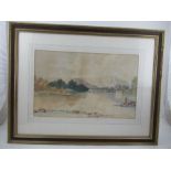 A 19th century watercolour, Continental river scene with figures, 13ins x 20.5ins