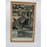 James T A Osborne, limited edition woodblock print, Curlew on the Rocks – Lowtide, 3/30, 23ins x