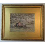 Helen Allingham, watercolour, The Apple Tree Seat, children under a tree, signed, 8.25ins x