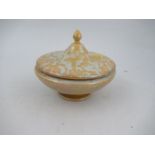 A Ruskin pottery high fired covered yellow and ivory glaze dish, height 4.5ins, diameter 6ins - Good