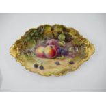 A Royal Worcester oval dish, decorated with hand painted fruit by Tom Lockyer, diameter 12ins -