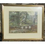 Paul Joseph Naftel, watercolour, a stream in Guernsey, signed, 13ins x 17ins