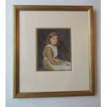 Helen Allingham, watercolour, portrait of a young girl, monogrammed, 7.25ins x 5ins, good