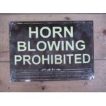 A reproduction enamel sign, Horn Blowing Prohibited, 8ins x 11ins