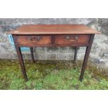 An antique side table fitted with two drawers  width 35ins, depth 20.5ins