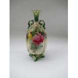 A Royal Worcester Hadley quarter lobbed vase, decorated with roses by Lane, height 8.5ins - The vase